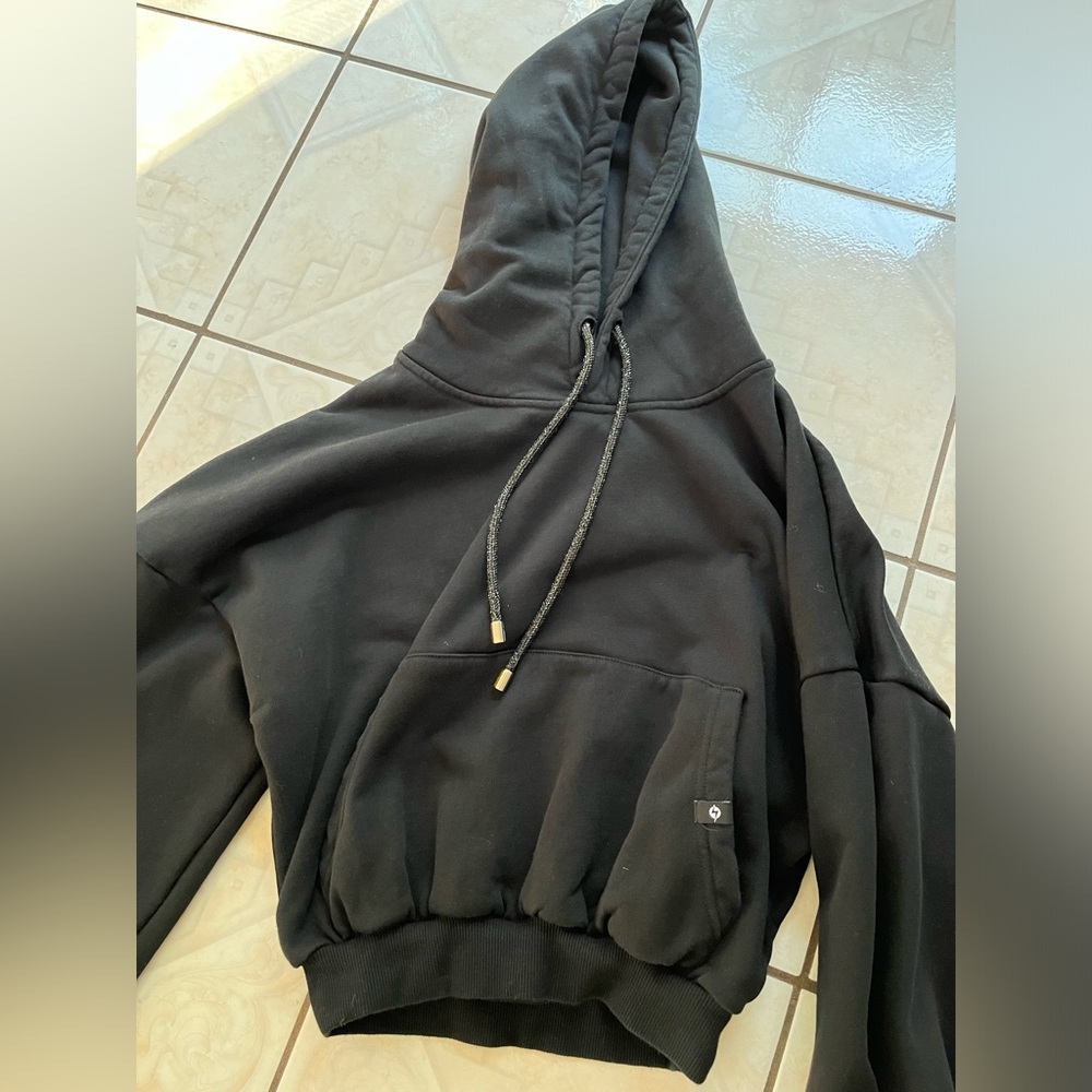 Popflex Cloud Hoodie XXS/XS black with bejeweled drawstrings and pockets